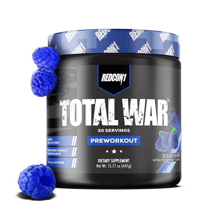 REDCON1 Total War Pre Workout Powder, Blue Raspberry - Beta Alanine + Citrulline Malate Vegan & Keto Friendly Preworkout for Men & Women with 320mg of Caffeine