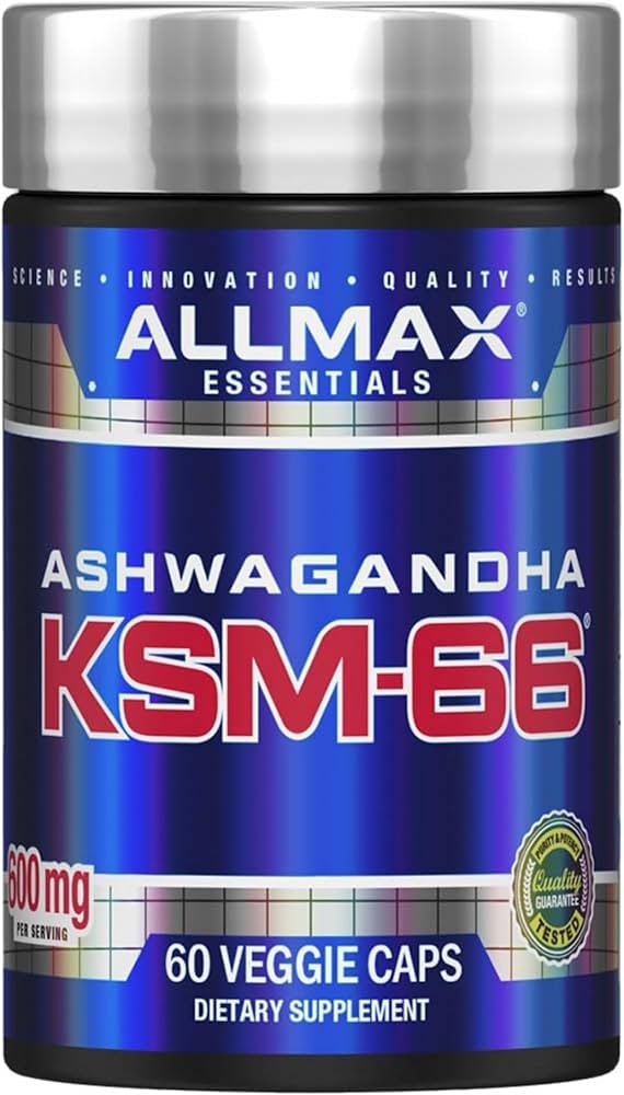 ALLMAX Essentials Ashwagandha KSM-66 (60 Veggie Caps) - Increase Muscle Strength & Recovery - Non-GMO  Gluten Free